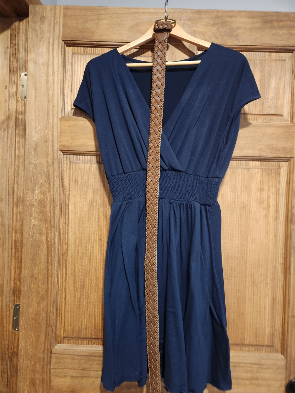Women's Navy V-Neck Smocked Waist Dress